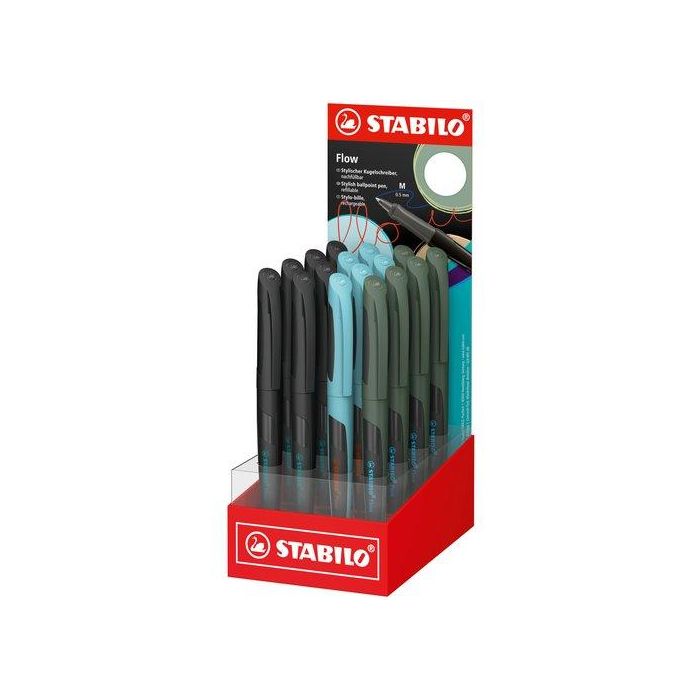 Boligrafo Stabilo Flow 0,5 Surtido Expositor De 16 (Tinta Azul) (6X Negro, 5X Bosque, 5X Azul Purista)