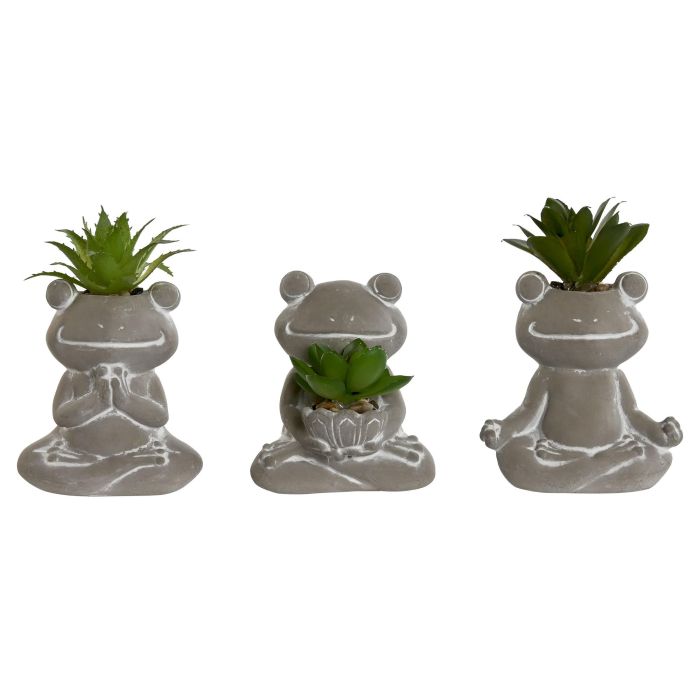 Planta Decorativa Home ESPRIT Polietileno Cemento Rana 7,5 x 5 x 11 cm (3 Unidades)