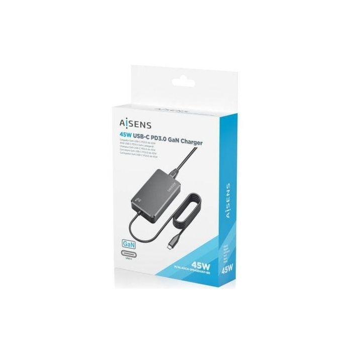 Cargador Sobremesa GaN Aisens ASCH-1PD45D067-BK/ 1xUSB Tipo-C/ 45W 4