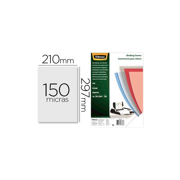 Fellowes Tapa de Encuadernacion Din A4 PVC 150 Micras Transparente Pack 100 Unidades 0 Fellowes Tapa de Encuadernacion Din A4 PVC 150 Micras Transparente Pack 100 Unidades 0