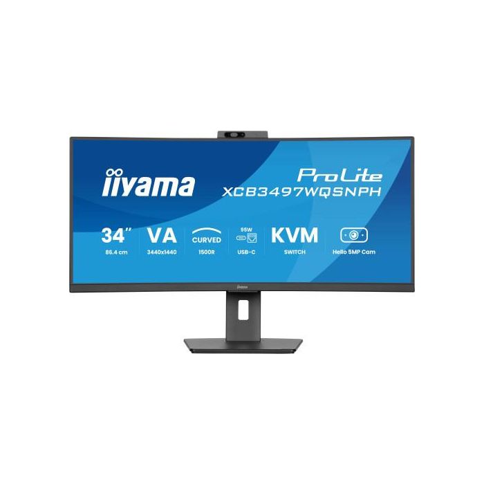 Iiyama Monitor XCB3497WQSNPH-B1 Curvo VA UWQHD 34'' Cámara 5MP Windows Hello KVM USB-C 95W 1