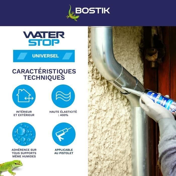 Membrana impermeabilizante - BOSTIK - Waterstop - Reparación de fugas - Cartucho de 290 ml - Gris 5