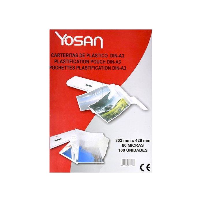 Yosan Fundas de Plastificar 2x80 Micras A3 Brillo, Caja 100 Unidades Transparente