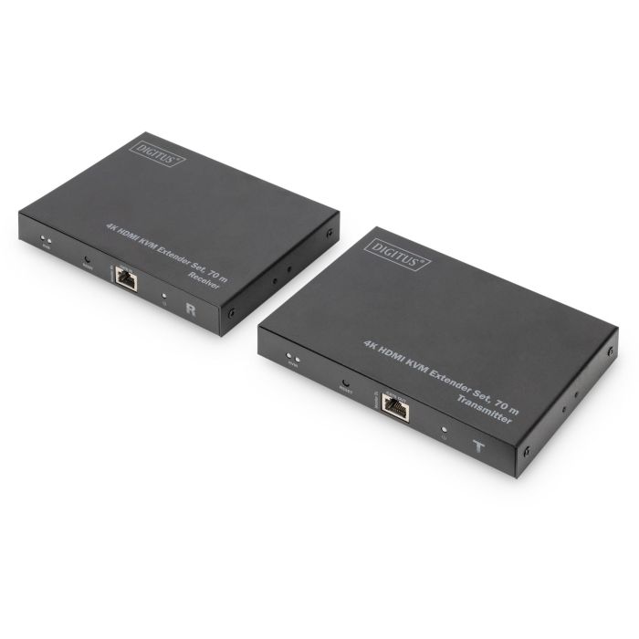 Digitus Extensor HDMI KVM 4K 70m, Kit Transmisor/Receptor, Cat6/7/8, Negro, Aluminio, USB, Versión 2.0
