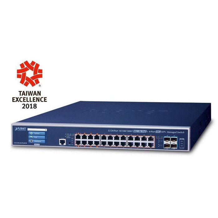 Planet Switch 24 puertos PoE Gigabit 10/100/1000T + 4 SFP+ 10G gestionable L3 con pantalla LCD táctil Planet Switch 24 puertos PoE Gigabit 10/100/1000T + 4 SFP+ 10G gestionable L3 con pantalla LCD táctil