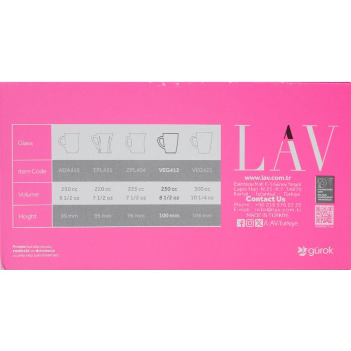 Lav Set 6 Vasos C/Asa 250 Cc Colección Vega 10 x 7.5 x 10 cm (8 Cajas) Lav Set 6 Vasos C/Asa 250 Cc Colección Vega 10 x 7.5 x 10 cm (8 Cajas)