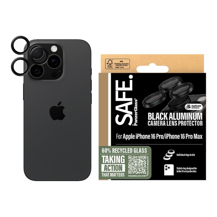 PanzerGlass SAFE Protector de Lente de Cámara Negro para iPhone 16 Pro y iPhone 16 Pro Max, Vidrio Templado 1