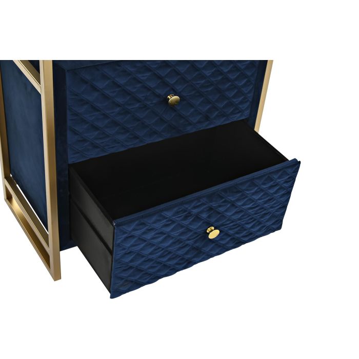 DKD Home Decor Mesita de Noche Glam Azul Dorado con 2 Cajones, en Velvet y Cristal, 60x35x74 cm 3 DKD Home Decor Mesita de Noche Glam Azul Dorado con 2 Cajones, en Velvet y Cristal, 60x35x74 cm 3