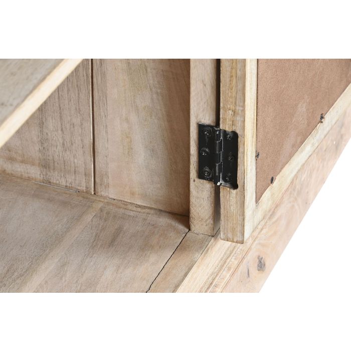 DKD Home Decor Buffet Toscana 45 x 90 x 200 cm Blanco Natural Madera Maciza Mango Espejo Hecho a Mano 4 Puertas 2 Estanterias 6