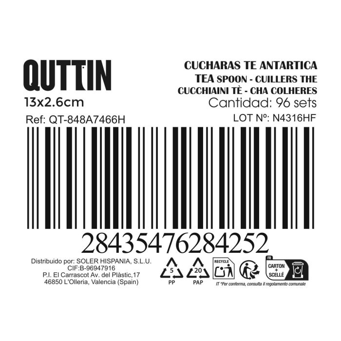 Set de 6 Cucharas de Té Antartica 1.5mm - Inde (12 Cajas) 2 Set de 6 Cucharas de Té Antartica 1.5mm - Inde (12 Cajas) 2