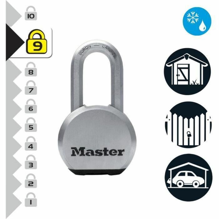 Master Lock M830EURDLH Candado de alta seguridad, Acero Inoxidable, Arco Largo, Exterior, Con llave 1 Master Lock M830EURDLH Candado de alta seguridad, Acero Inoxidable, Arco Largo, Exterior, Con llave 1