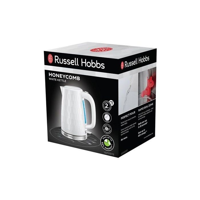 Russell Hobbs 26050-70 Hervidor Honeycomb Blanco 1,7L con diseño texturizado y ebullición rápida en 55 segundos 1