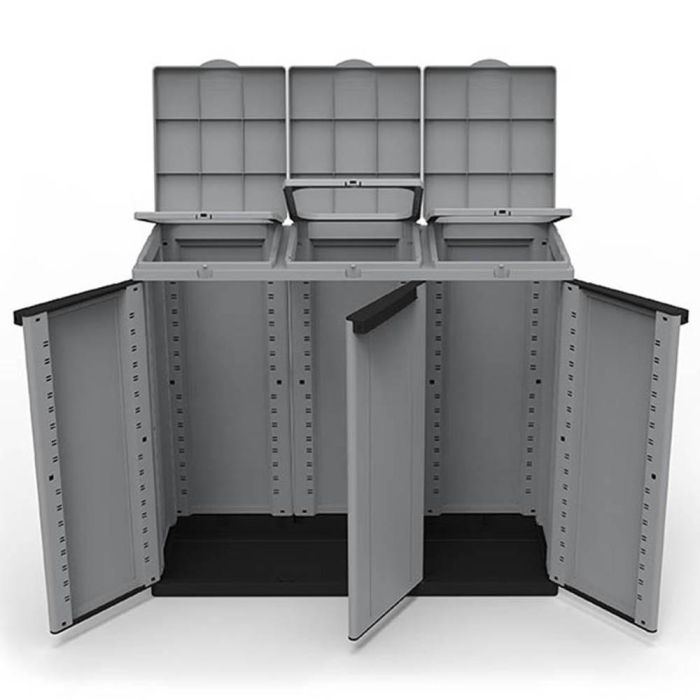 Ecoline Armario reciclaje 3 puertas 102x39x88.7cm gris/negro, capacidad 3 bolsas 110l 1