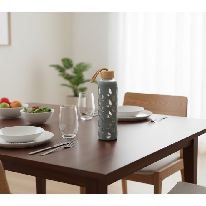 Inde Botella Agua Vidrio/Silicona 600 ml 7 x 7 x 25 cm 3