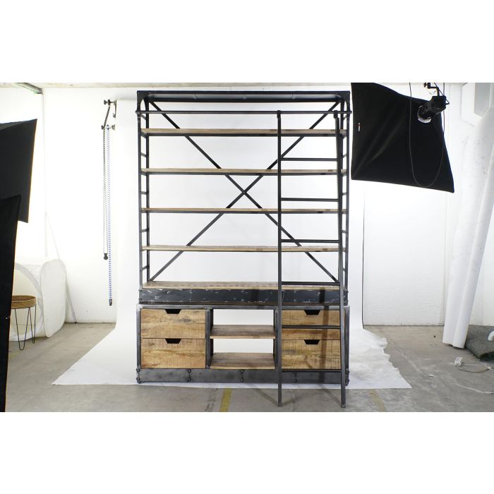 DKD Home Decor Estanteria Vintage Natural Negro 164 x 47 x 226 cm Madera Reciclada Metal 4 Cajones 6 Estantes 6