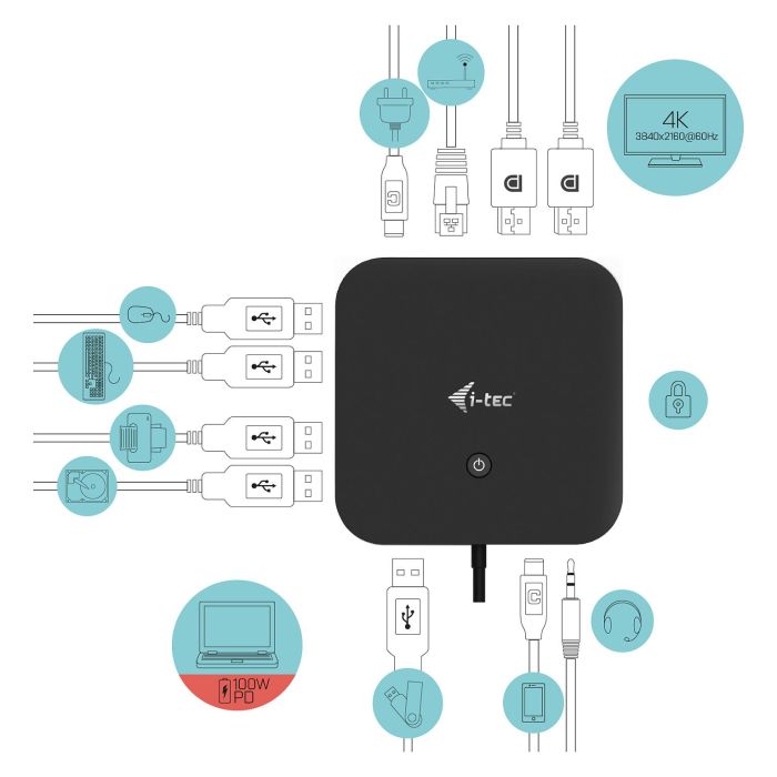 Hub USB i-Tec C31DUALDPDOCKPD100W 12