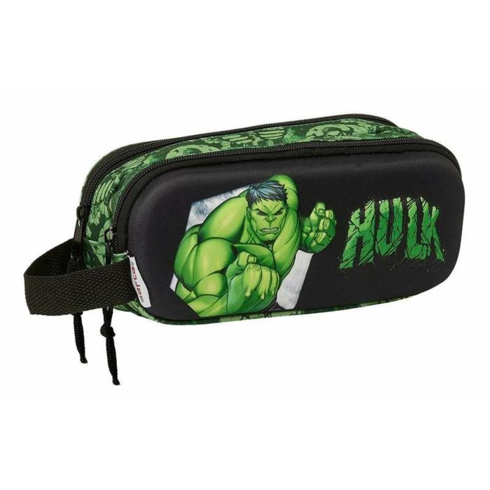 Safta Estuche Escolar Doble Hulk con Efecto 3D para Niños, Gran Capacidad 2 Compartimentos, Medidas 21x8x6 cm, Ideal +3 Años