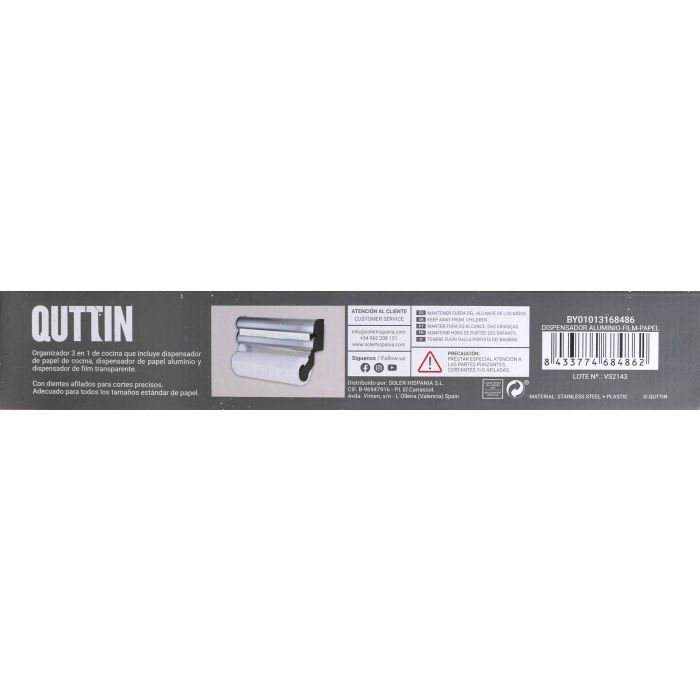 Quttin Dispensador de Aluminio, Film y Papel - 20 cm Ancho x 7 cm Alto x 34 cm Largo (6 Unidades) 5