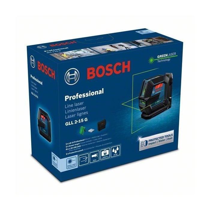 Rayo láser de línea verde GLL 2-15 G + soporte LB 10 (caja de cartón) BOSCH 1 Rayo láser de línea verde GLL 2-15 G + soporte LB 10 (caja de cartón) BOSCH 1