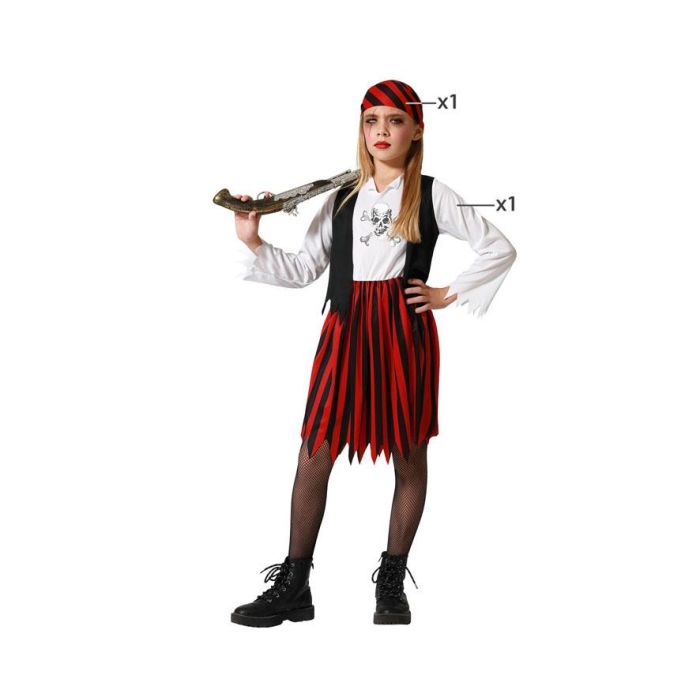 Disfraz Pirata Rojo Negro Niña Infantil 5-6 Años 0 Disfraz Pirata Rojo Negro Niña Infantil 5-6 Años 0