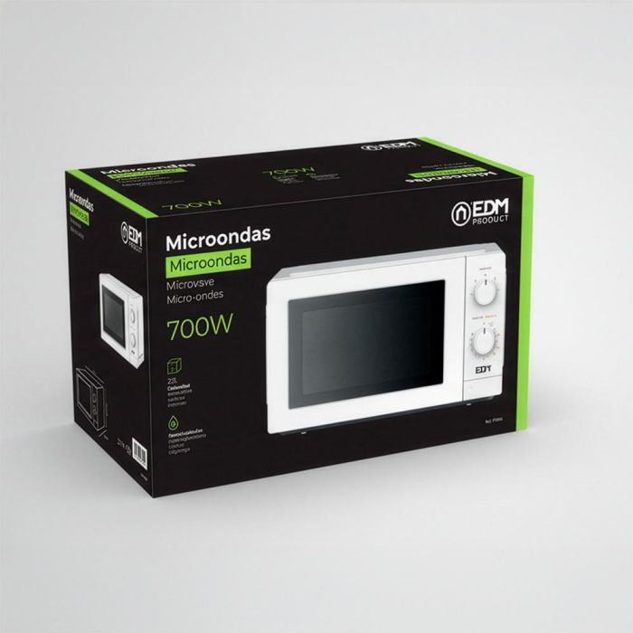 Edm Microondas 700W Blanco 20L Temporizador hasta 30 min Descongelación Plato Giratorio ø24,5 cm 1 Edm Microondas 700W Blanco 20L Temporizador hasta 30 min Descongelación Plato Giratorio ø24,5 cm 1