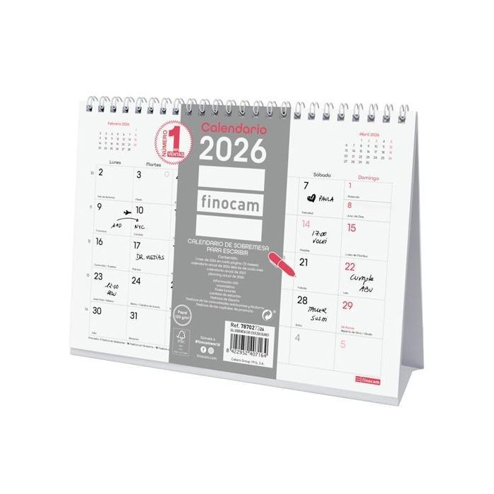 Finocam Calendario de Sobremesa S-210x150 mm MV Chic Blanco 2026, con espiral doble, para oficina u hogar