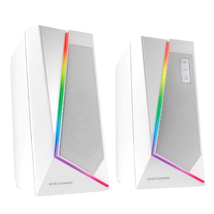 Mars Gaming MS7W Altavoces 2.0 de 20W con USB, Jack 3.5mm y Bluetooth 5.0 Blancos con Iluminación RGB