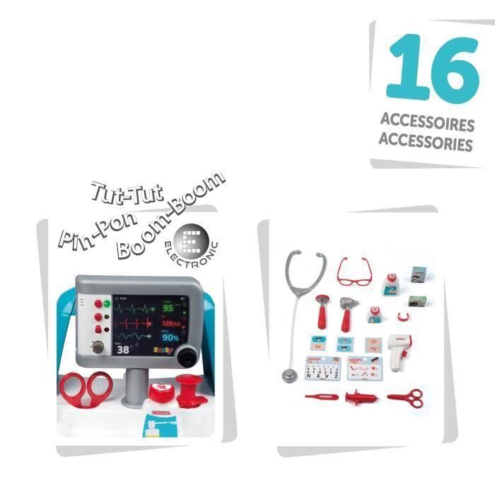 Smoby Carrito Médico Electrónico de Juguete con Ruedas, Jeringa, Estetoscopio, Termómetro y Tijeras 5 Smoby Carrito Médico Electrónico de Juguete con Ruedas, Jeringa, Estetoscopio, Termómetro y Tijeras 5