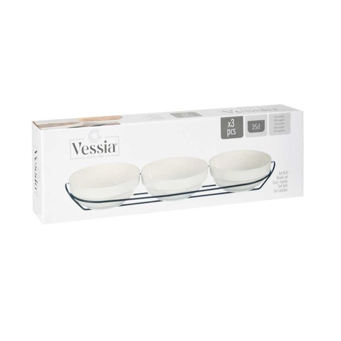 Set 3 Bols Porcelana Blanca 350Ml C Suporte Vessia 40X13CM (12 Unidades) 2 Set 3 Bols Porcelana Blanca 350Ml C Suporte Vessia 40X13CM (12 Unidades) 2