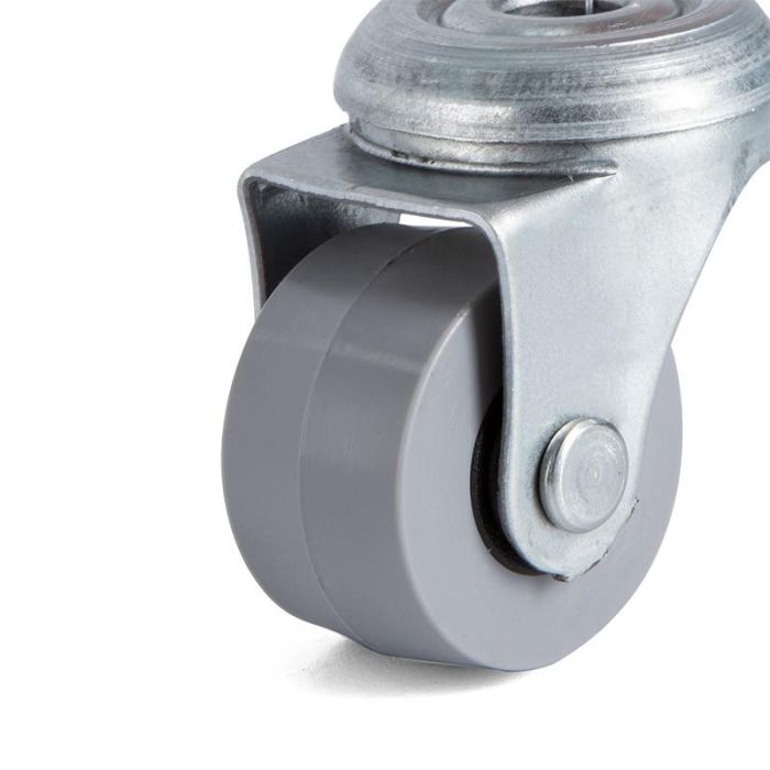 Q&Q TP8 Rueda Giratoria Aro Goma Ø30 Taladro Pasante Zincado, Sin Antihilo, Carga 15 Kg, Soporte Acero Estampado, Eje Liso 2