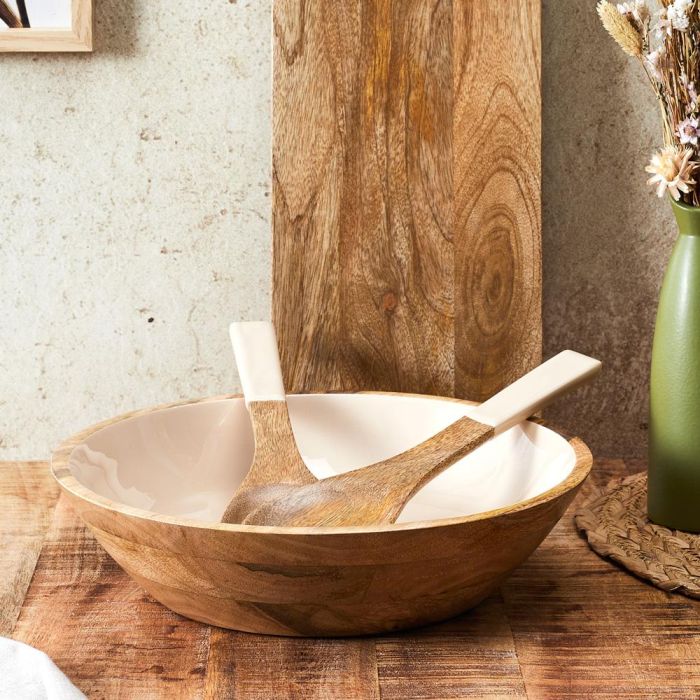 Home Deco Factory Ensaladera Dune Crema Colección Mirage de Madera de Mango Diámetro 33 cm x 7.5 cm Alto 3 Home Deco Factory Ensaladera Dune Crema Colección Mirage de Madera de Mango Diámetro 33 cm x 7.5 cm Alto 3