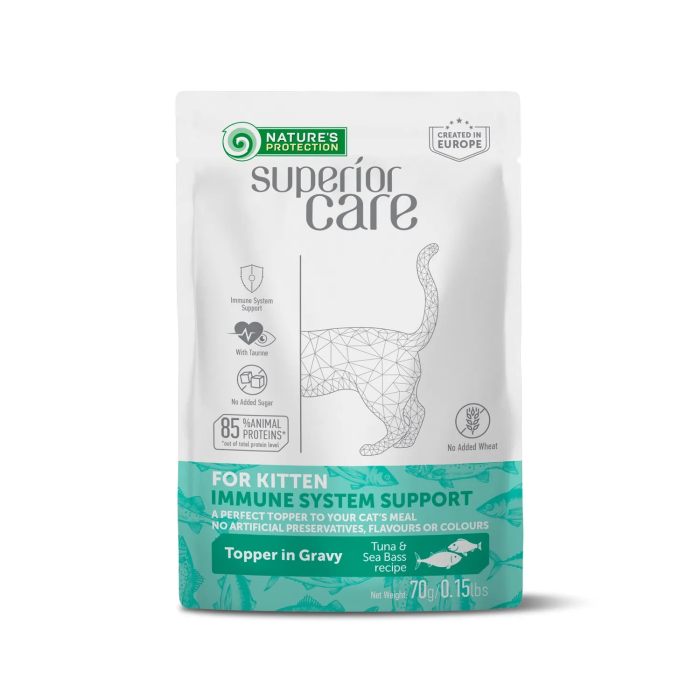 Nature's Protection Superior Care Topper Kitten Inmune Atún y Lubina 24x70 gr - Complemento Alimenticio para Gatitos