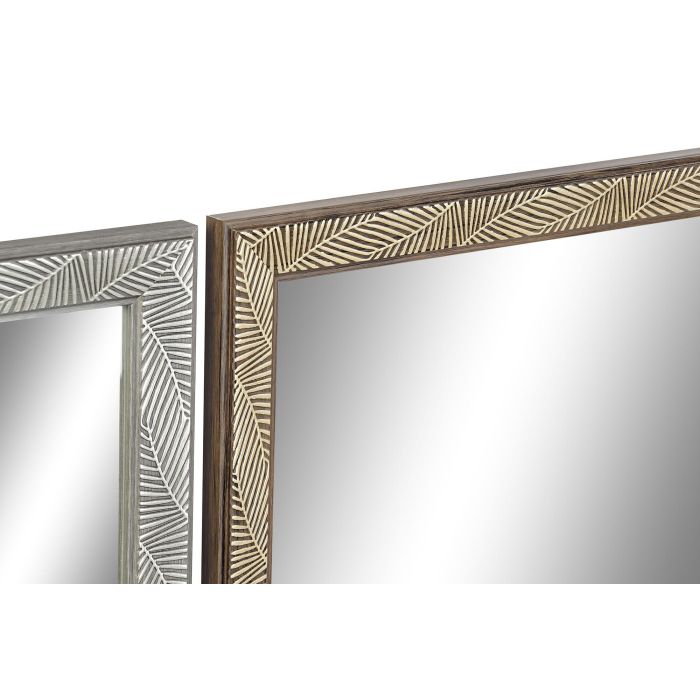 DKD Home Decor Espejo de Pared Decorativo Tropical con Diseño Hojas, Cristal PS Surtido Colores Natural Gris Marrón 76x56x2 cm | Pack de 4 Unidades 1