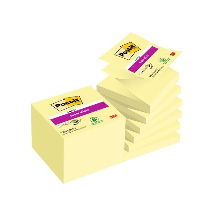 Notas Adhesivas Post-It 90H Z Notes 76X76 (R330) Super Sticky Amarillo Canario Pack De 12