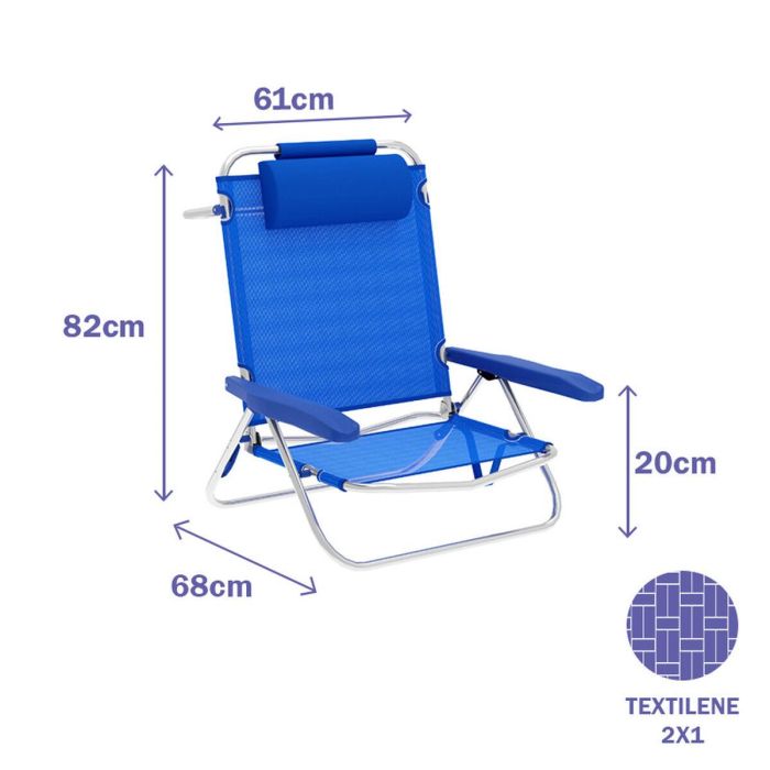 Marbueno Silla Plegable 5 Posiciones Aluminio con Cojin Azul Playa y Piscina 61X68X82 cm 10243 1 Marbueno Silla Plegable 5 Posiciones Aluminio con Cojin Azul Playa y Piscina 61X68X82 cm 10243 1