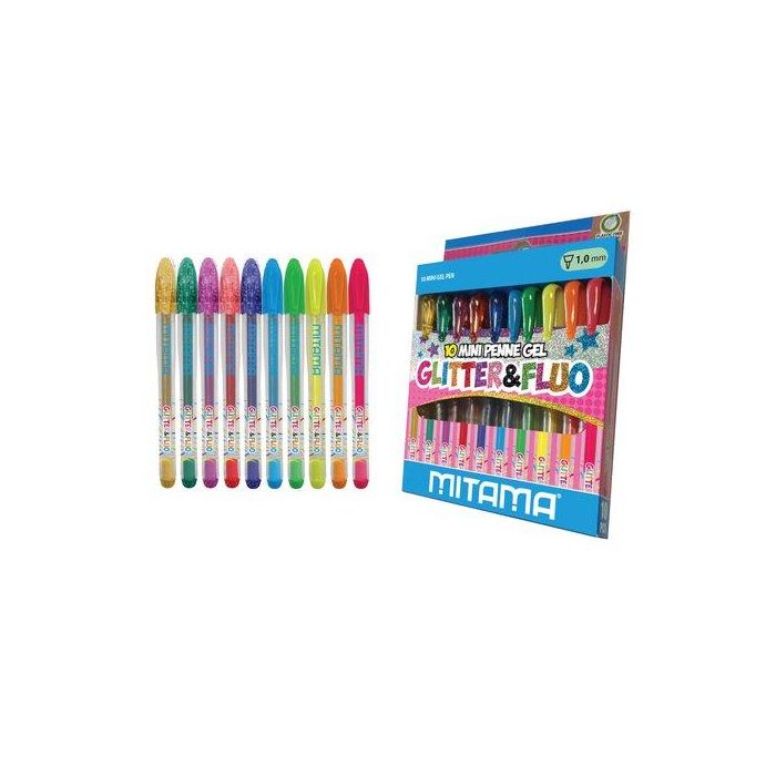 Roller Gel Mitama Mini Glitter Y Neon 1Mm Estuche De 10