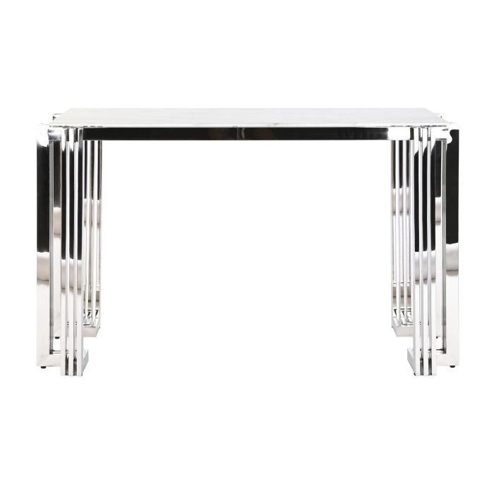DKD Home Decor Consola Moderna, Mesa Auxiliar de Acero y Cristal, Colores Plateado y Blanco, 120x45x78 cm 3