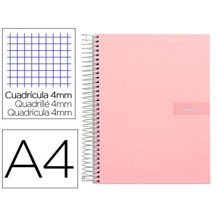 Cuaderno Espiral Liderpapel A4 Crafty Tapa Forrada 80H 90 gr Cuadro 4 mm Con Margen Color Rosa