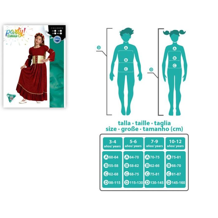 Disfraz Reina Medieval Rojo Vestido Con Diadema Niña 5-6 Años 3 Disfraz Reina Medieval Rojo Vestido Con Diadema Niña 5-6 Años 3