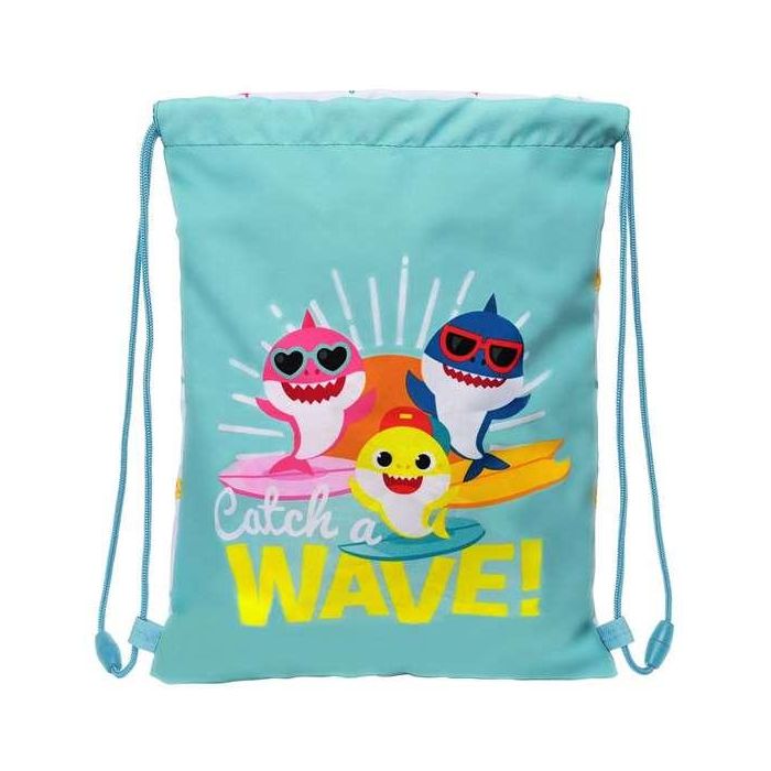 Bolsa Mochila con Cuerdas Baby Shark Surfing Azul Blanco 26 x 34 x 1 cm