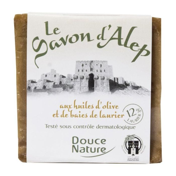 DOUCE NATURE Pastilla de Jabón de Alepo 12% Laurel, elaborada con Aceite de Oliva para Cara y Cuerpo 200g