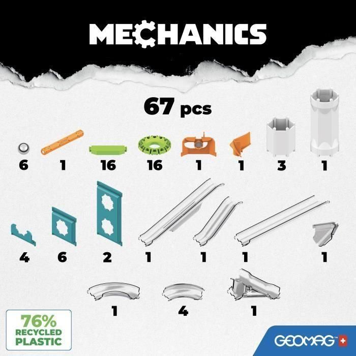 Geomag GMV00 Juego Construcción Magnética Mecánica Gravedad 67 Piezas EcoFriendly Plástico Reciclado Educativo Circuito Esferas 8+ Años 1