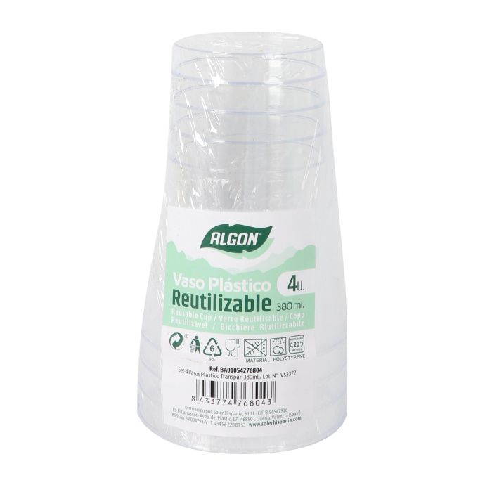 Set de 4 vasos de plástico transparente 380 ml - Algon (24 Cajas) 1 Set de 4 vasos de plástico transparente 380 ml - Algon (24 Cajas) 1