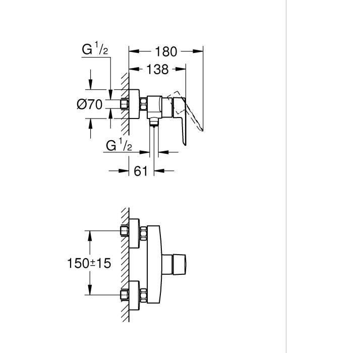 Mezclador monomando de ducha - GROHE Start - 322792432 - Negro mate - Montaje en pared visto 1