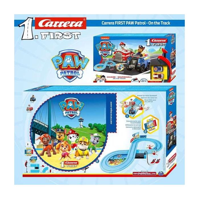 Pista carrera paw patrol, incluye 2 coches (chase y marshall) 2,4 metros 6 Pista carrera paw patrol, incluye 2 coches (chase y marshall) 2,4 metros 6