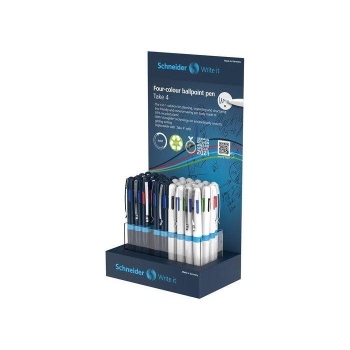Boligrafo De 4 Colores Schneider Take 4 Surtido Expositor De 36 (18X Blanco + 18X Azul)