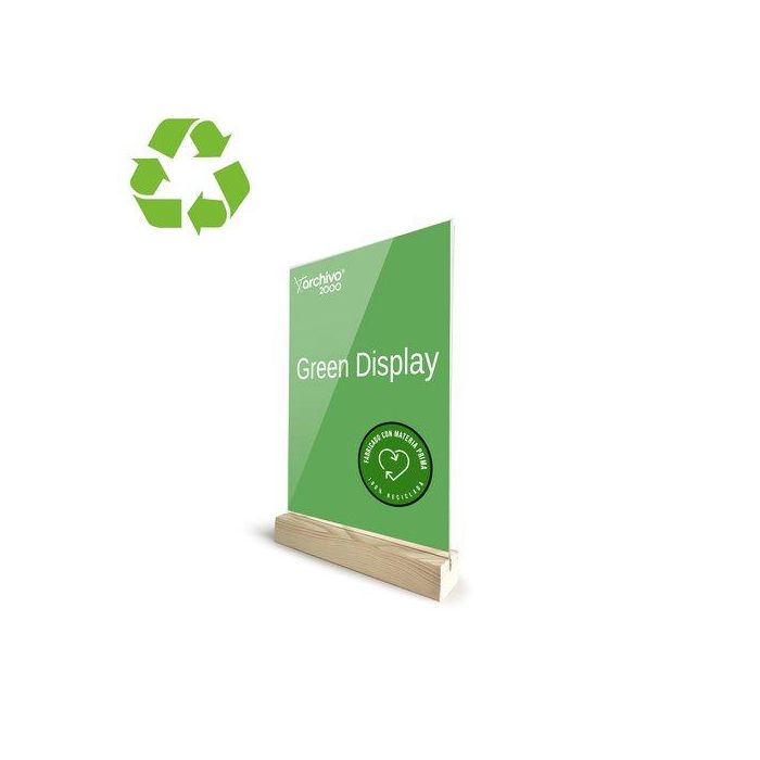 Archivo 2000 Expositor de Sobremesa Sostenible Doble Cara A6 Vertical en Metacrilato con Base de Madera