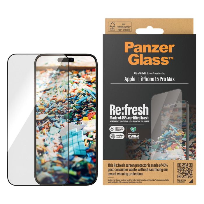 PanzerGlass Protector de Pantalla Re:fresh para iPhone 15 Pro Max, Vidrio Templado Ultra-Wide Fit con EasyAligner, Aplicación en Seco 1 PanzerGlass Protector de Pantalla Re:fresh para iPhone 15 Pro Max, Vidrio Templado Ultra-Wide Fit con EasyAligner, Aplicación en Seco 1