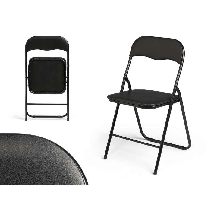 Giftdecor Silla Plegable Negra de PVC y Metal, Cerrada 86.5x4x44 cm, Abierta 44x43.5x78 cm (6 Unidades) Giftdecor Silla Plegable Negra de PVC y Metal, Cerrada 86.5x4x44 cm, Abierta 44x43.5x78 cm (6 Unidades)