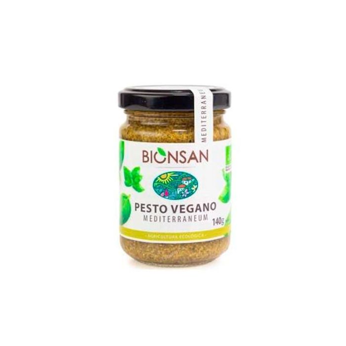 Mediterraneum Pesto Vegano Ecológico de Albahaca, Piñones y Pipas 140g para Pasta y Ensaladas
